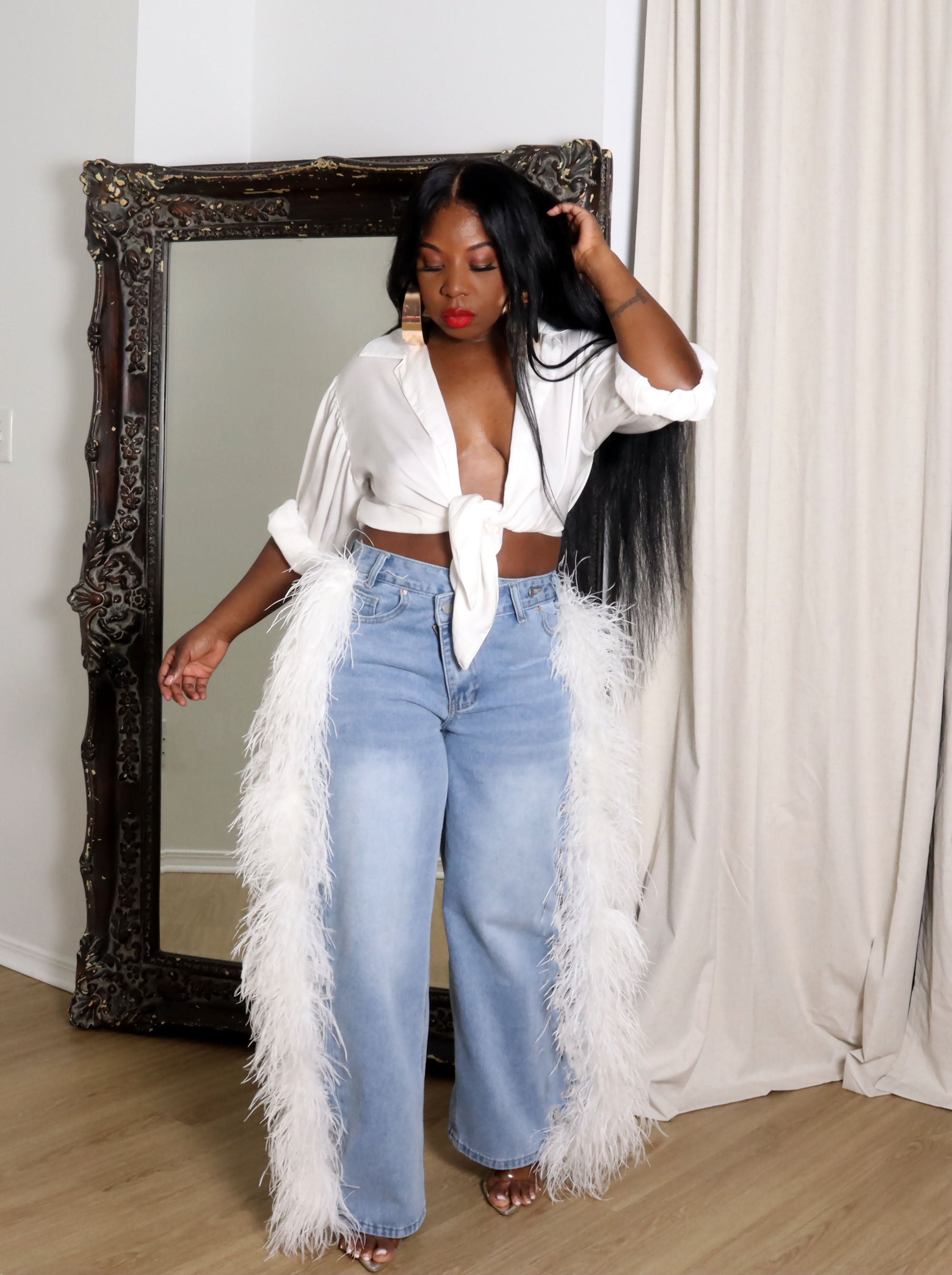 Think It Over | Feather Denim Pants| Estimated Ship Date 7/8/25-7/30/25