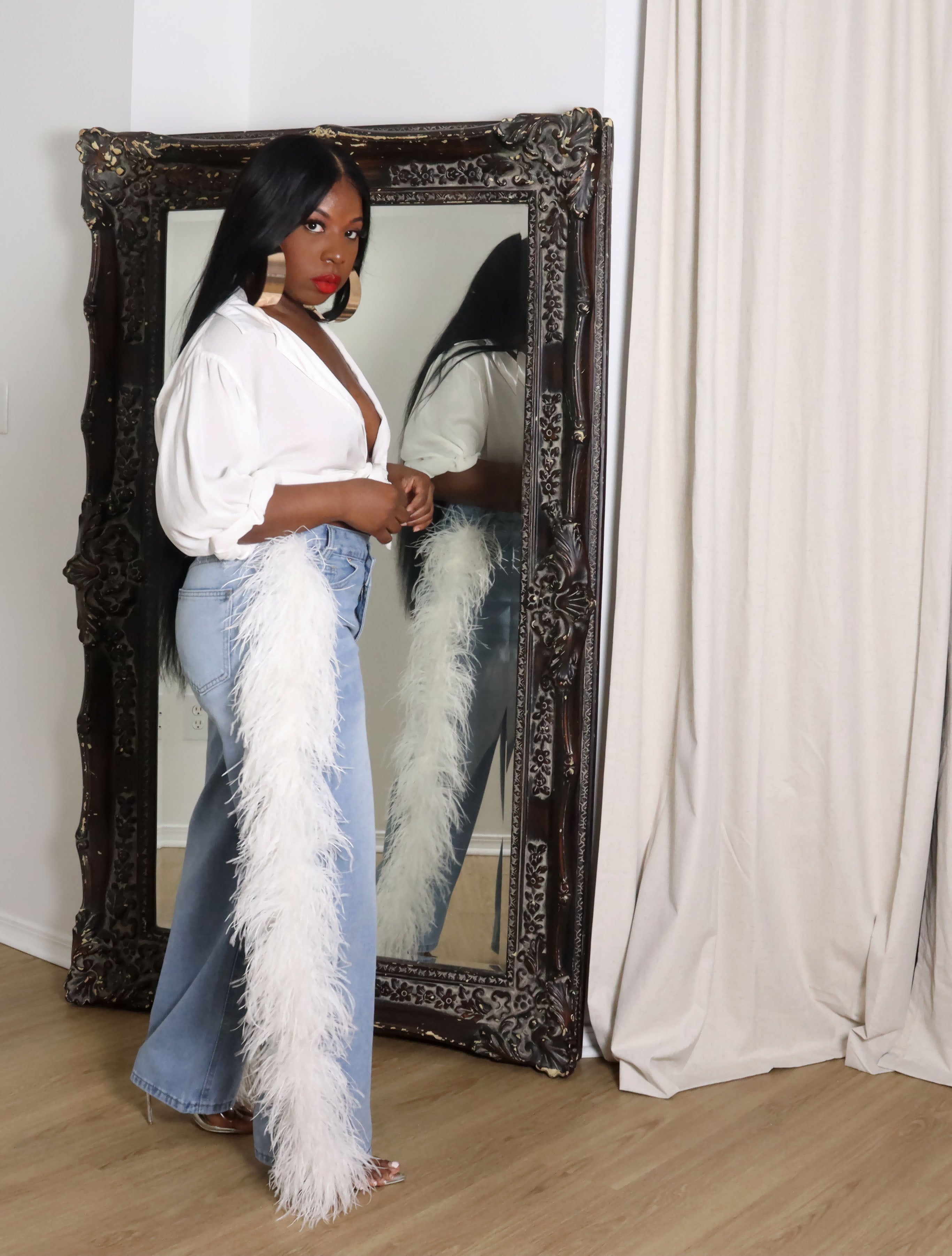 Think It Over | Feather Denim Pants| Estimated Ship Date 7/8/25-7/30/25