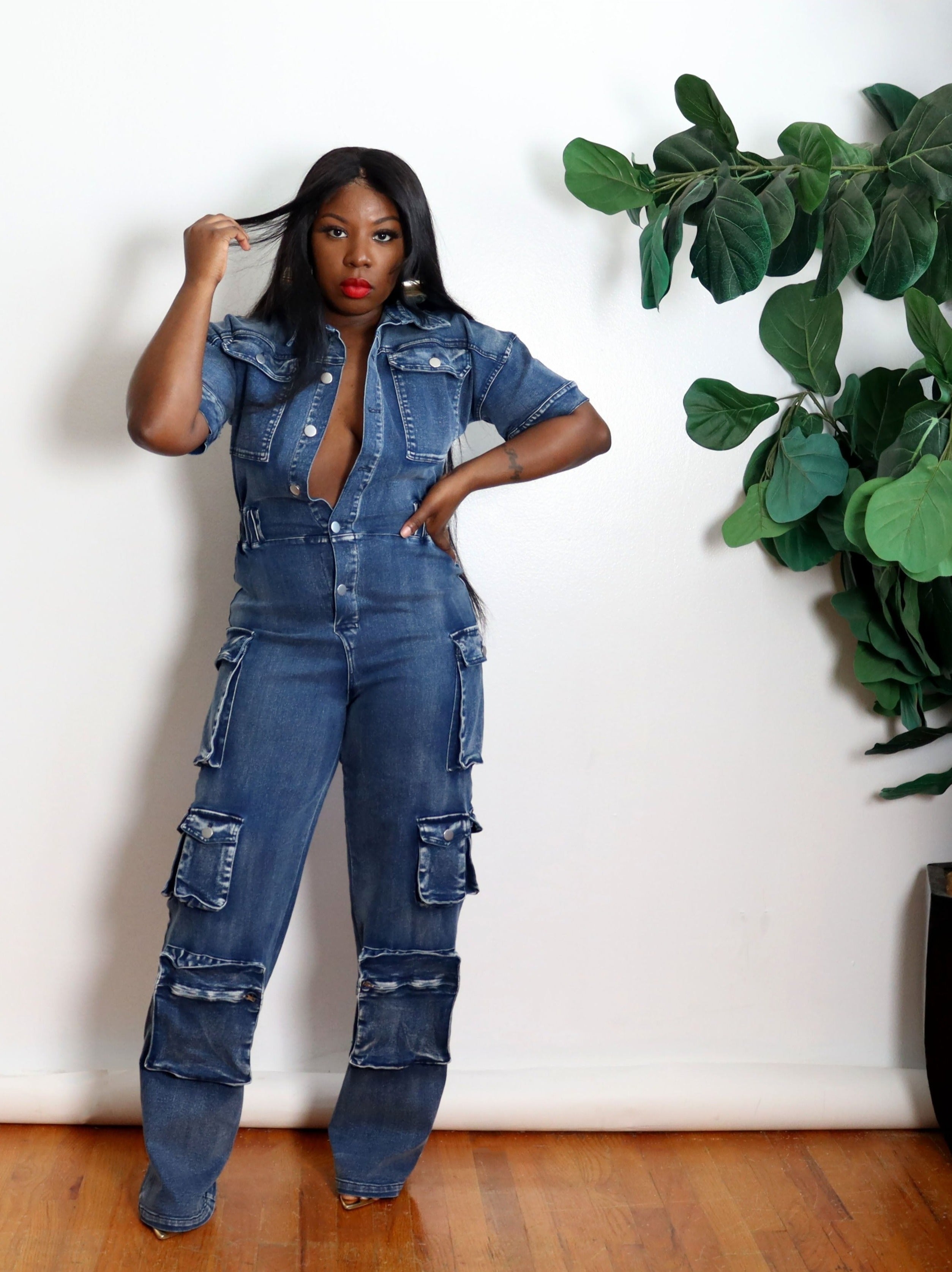 That Girl | Denim Cargo Jumpsuit