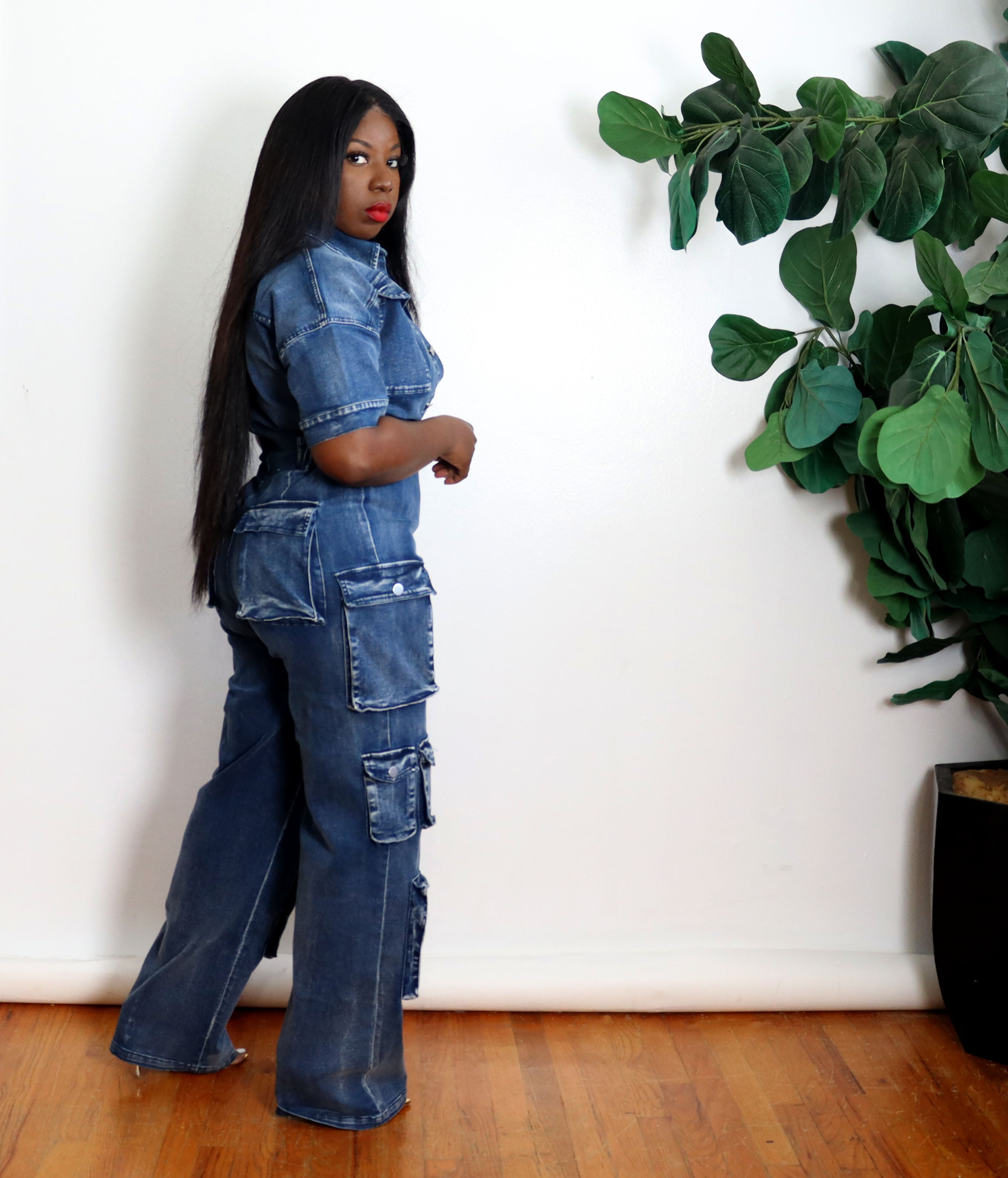 That Girl | Denim Cargo Jumpsuit