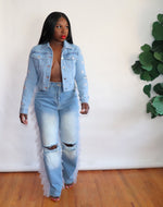 Load image into Gallery viewer, Super Star | Crop Denim Jacket
